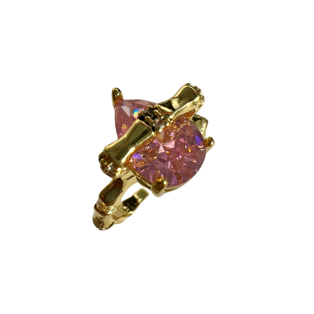 Large Gem Bamboo Style Ring