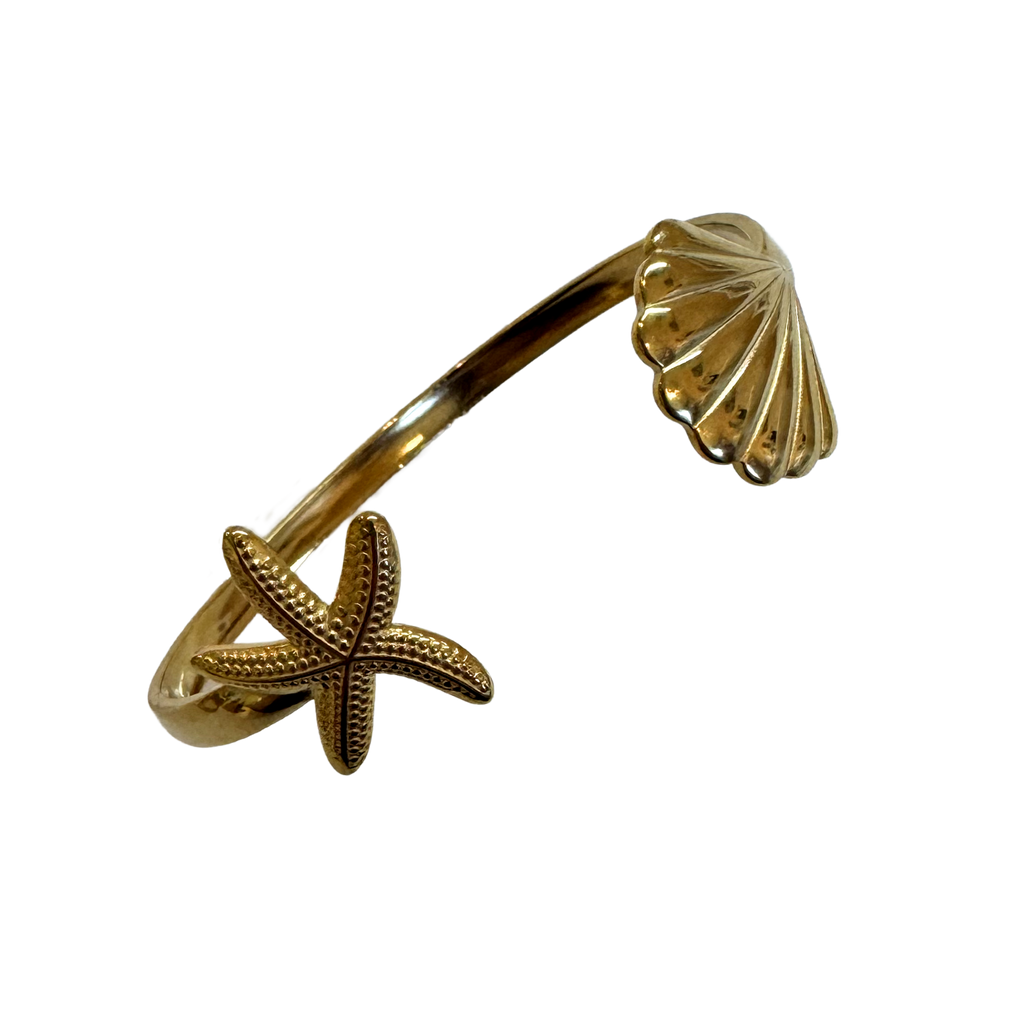 Shell and Starfish Thin Stainless Steel Bangle