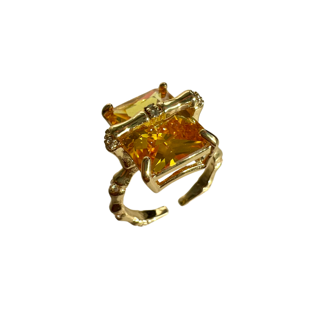 Large Gem Bamboo Style Ring