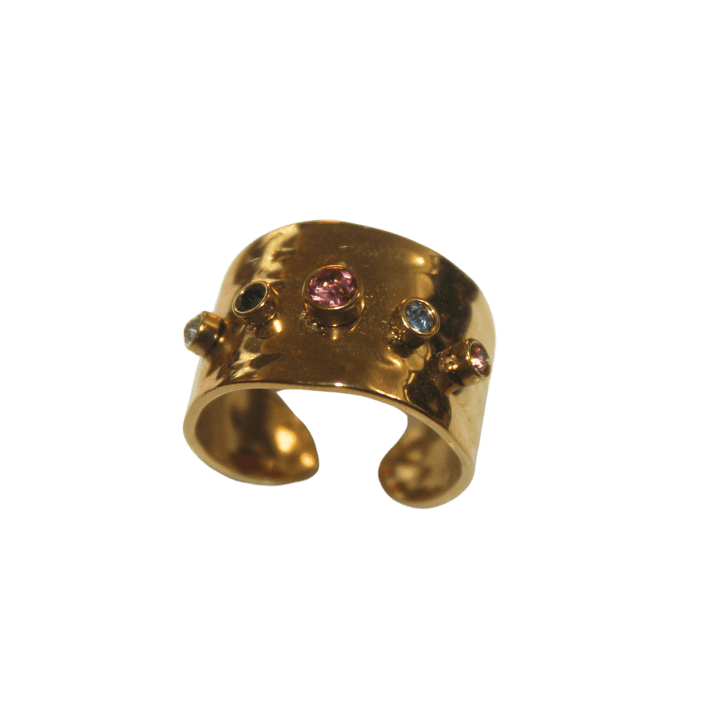 Thick Band Rainbow Gem Cuff Ring