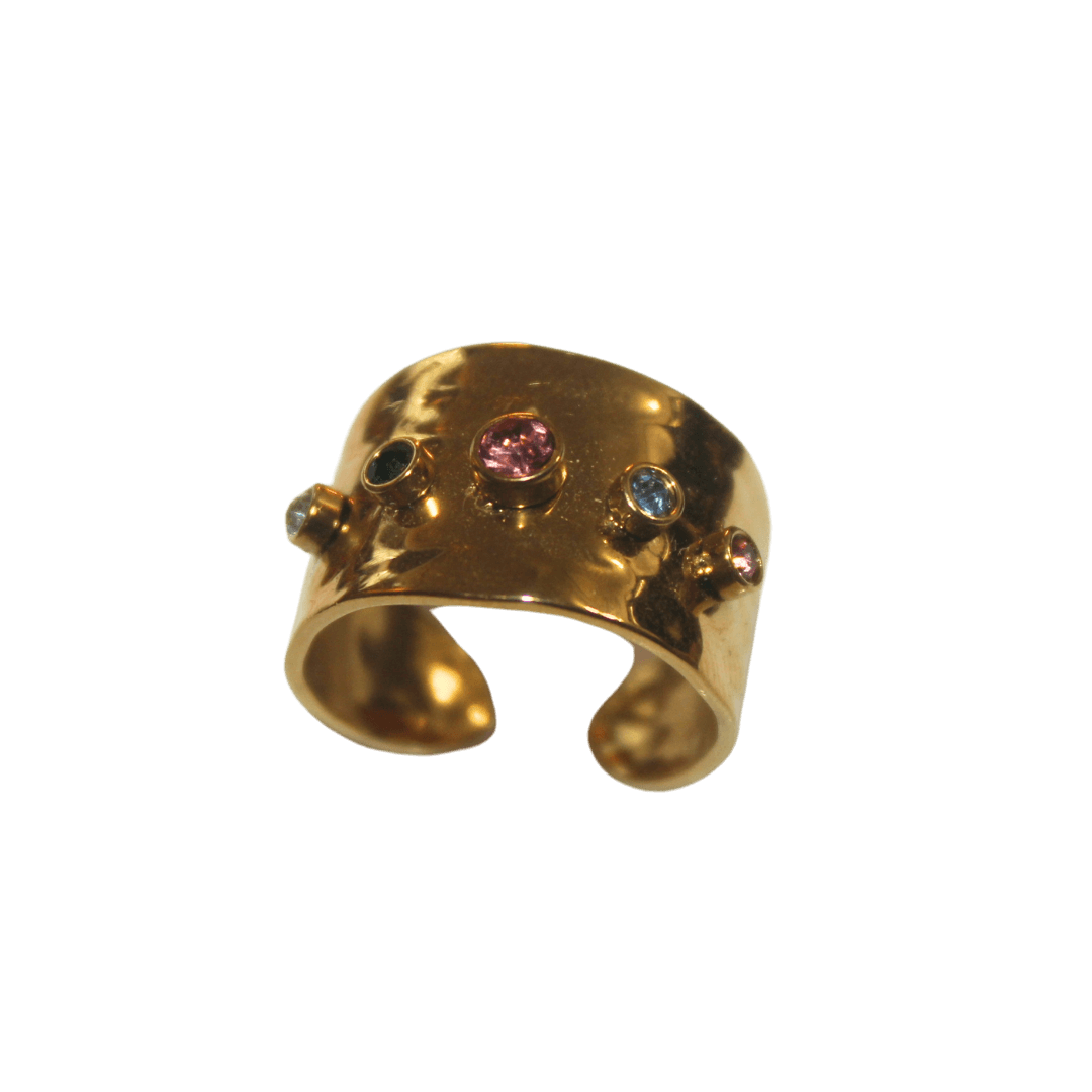 Thick Band Rainbow Gem Cuff Ring