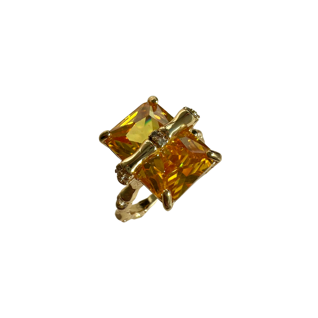 Large Gem Bamboo Style Ring