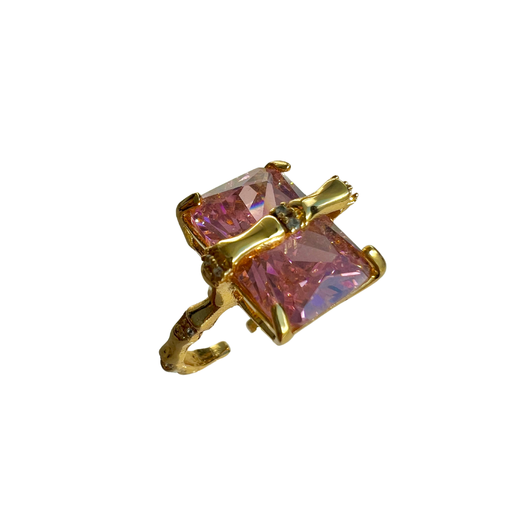 Large Gem Bamboo Style Ring