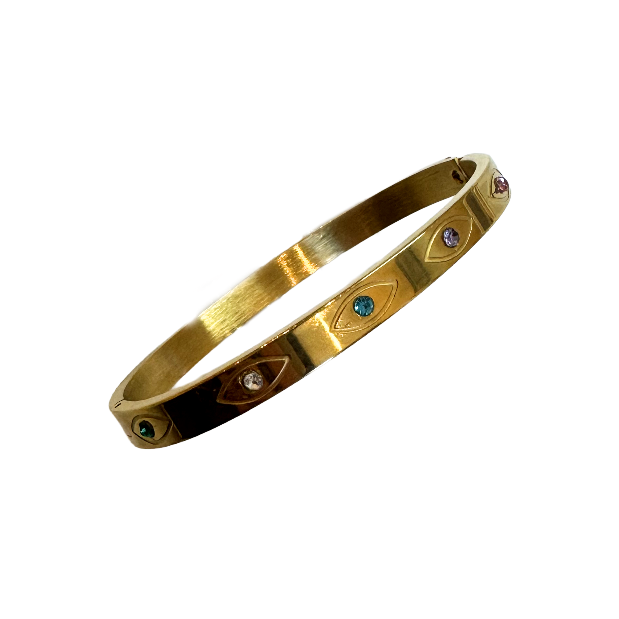Multicolour Eyes Thin Stainless Steel Bangle