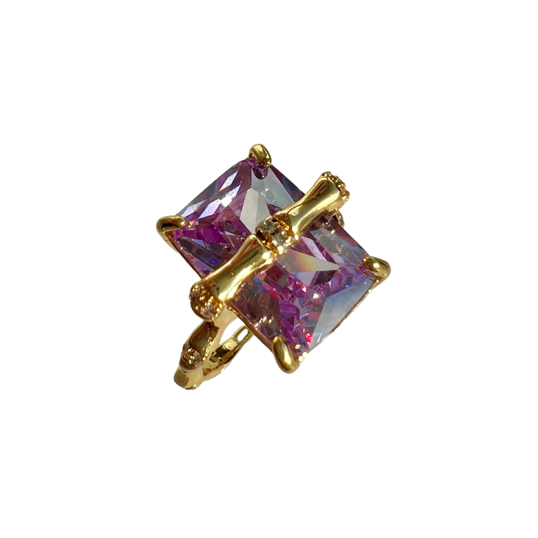 Large Gem Bamboo Style Ring