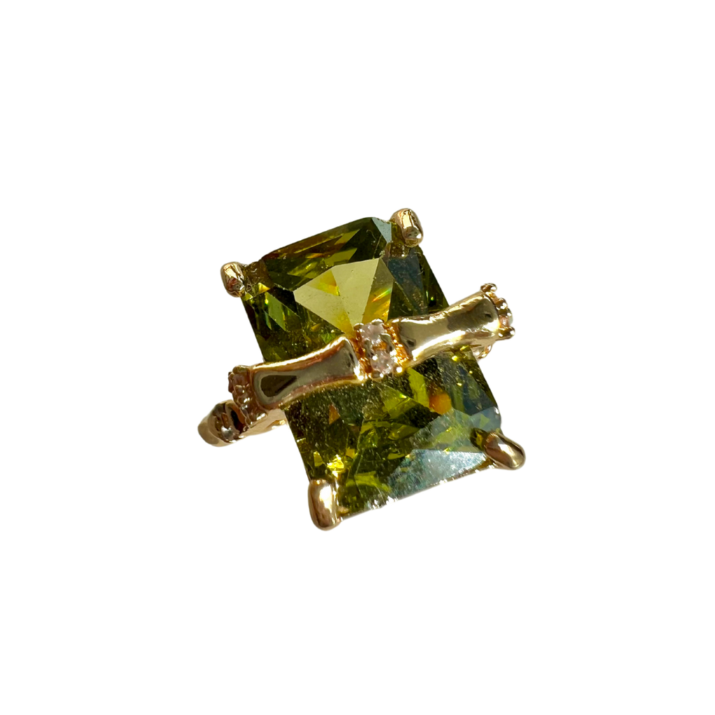 Large Gem Bamboo Style Ring