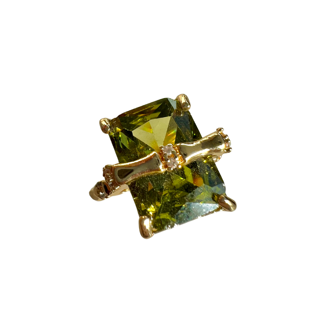 Large Gem Bamboo Style Ring