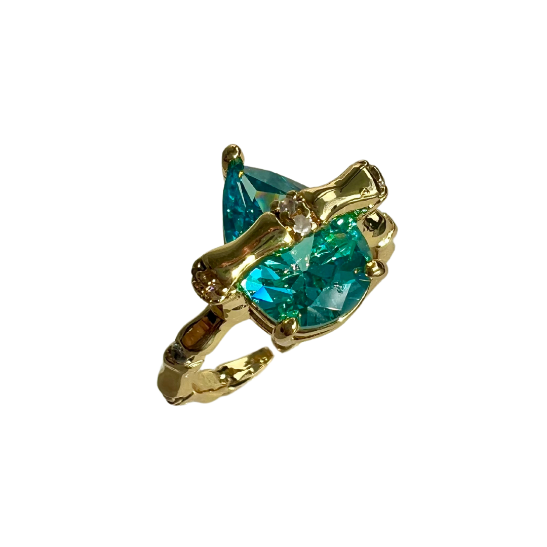 Large Gem Bamboo Style Ring