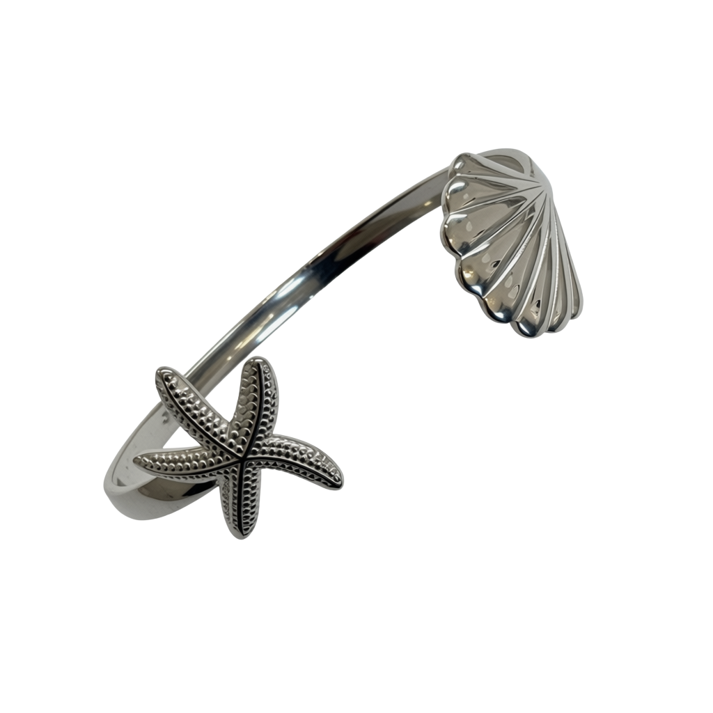 Shell and Starfish Thin Stainless Steel Bangle