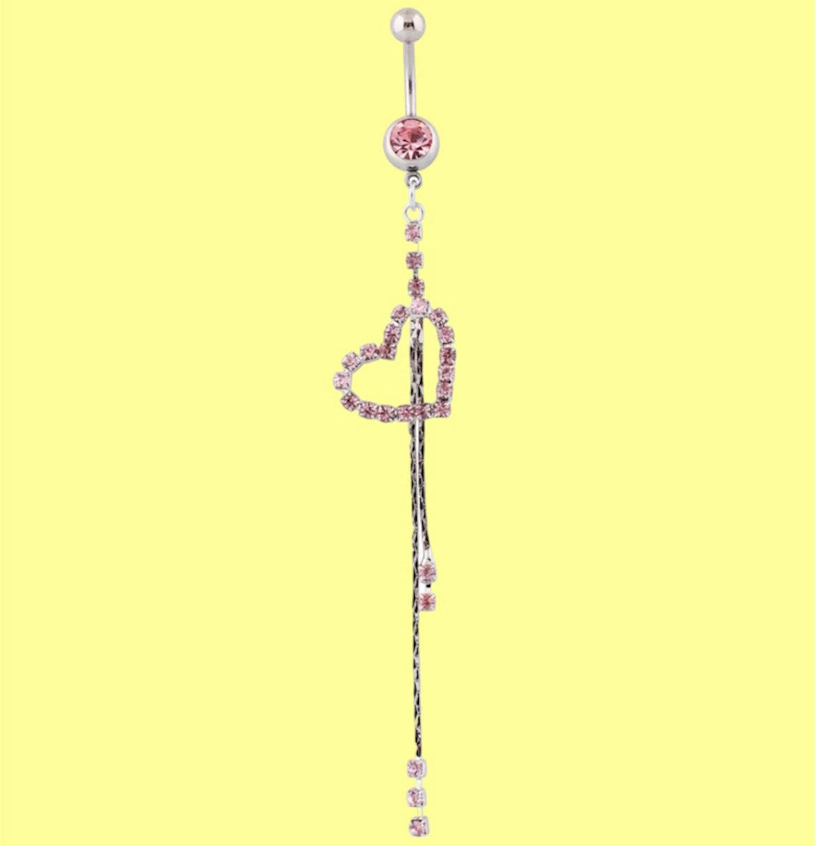dangling pink heart gemstone belly button ring