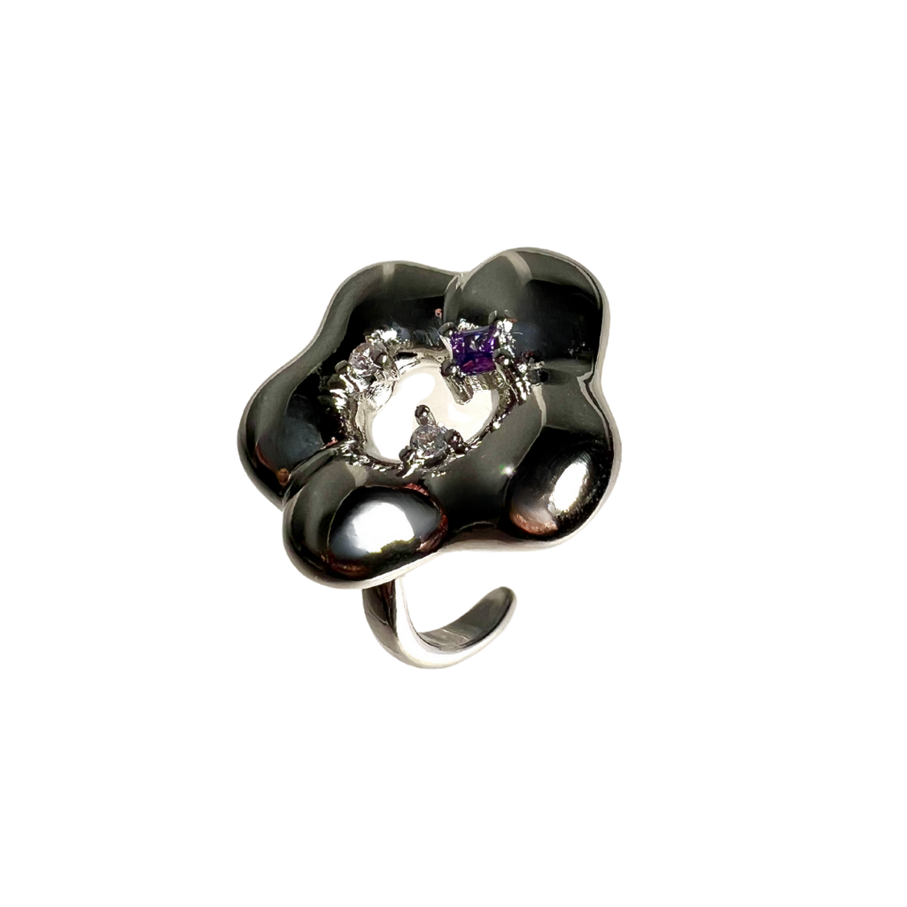 Flower Puffer Silver Ring