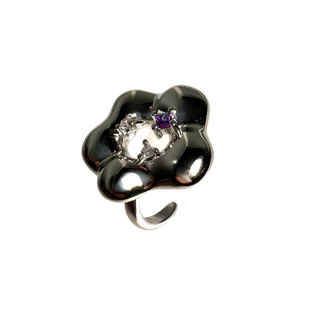 Flower Puffer Silver Ring