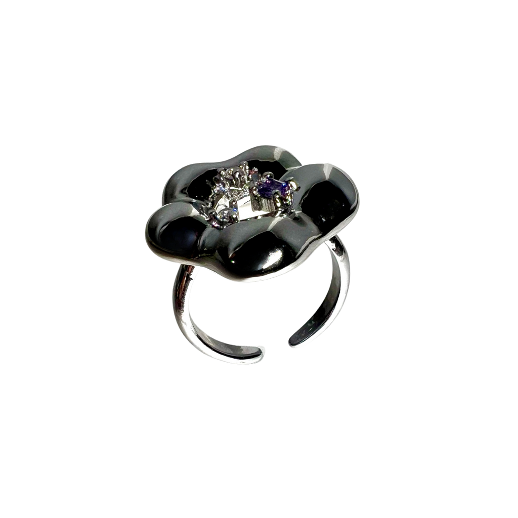 Flower Puffer Silver Ring