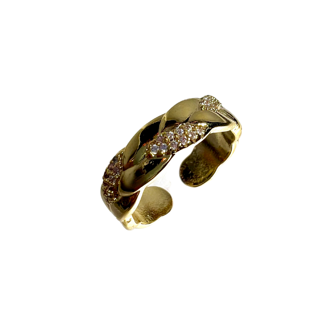 Braided Rhinestone Gold Ring