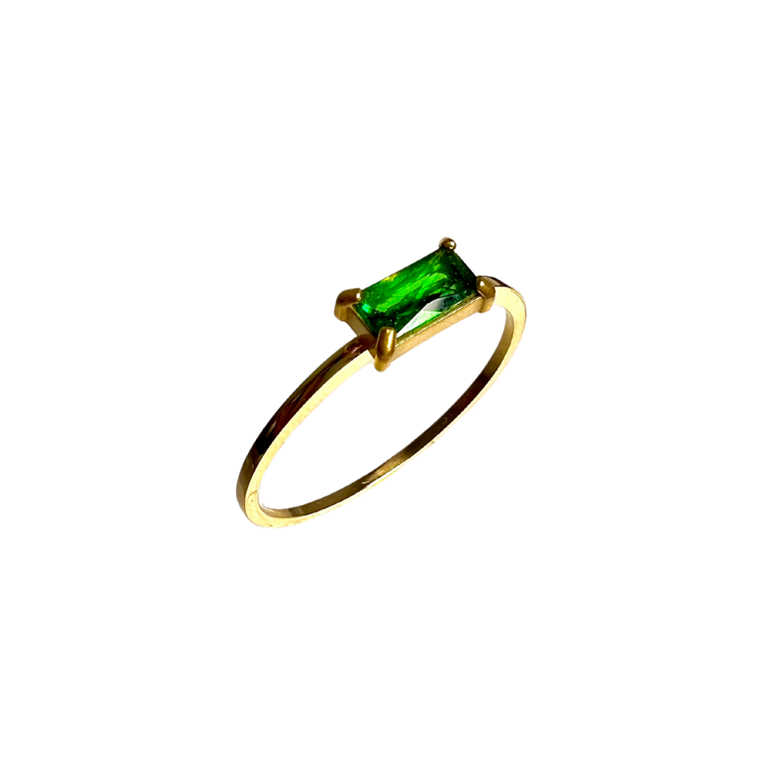 Retangular Gem Gold Band Ring