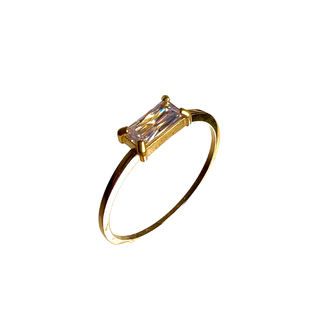 Retangular Gem Gold Band Ring