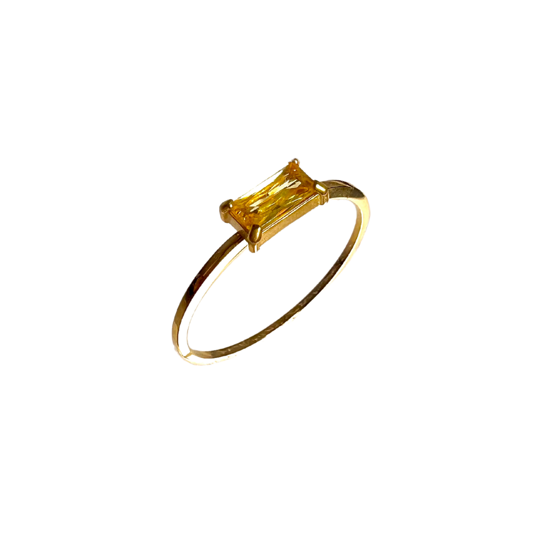 Retangular Gem Gold Band Ring