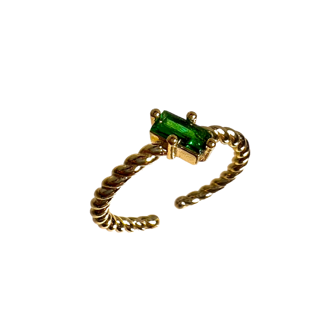 Emerald Braided Gold Ring