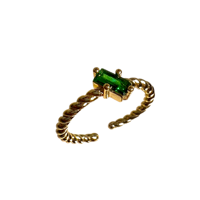 Emerald Braided Gold Ring