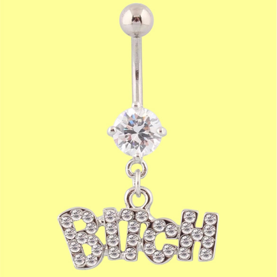 dangling clear bitch gem belly button ring