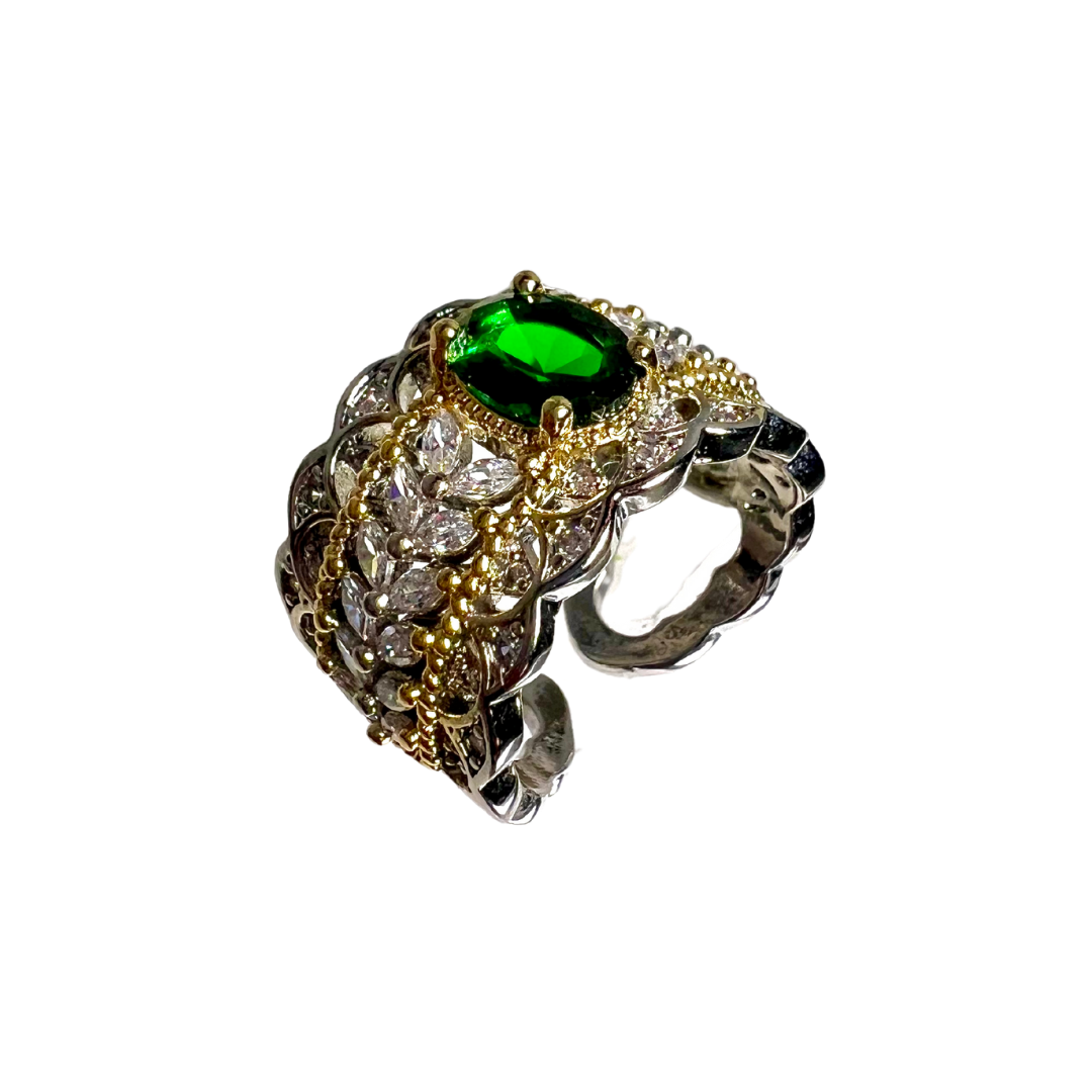 Emerald Gem Mixed Metal Statement Ring