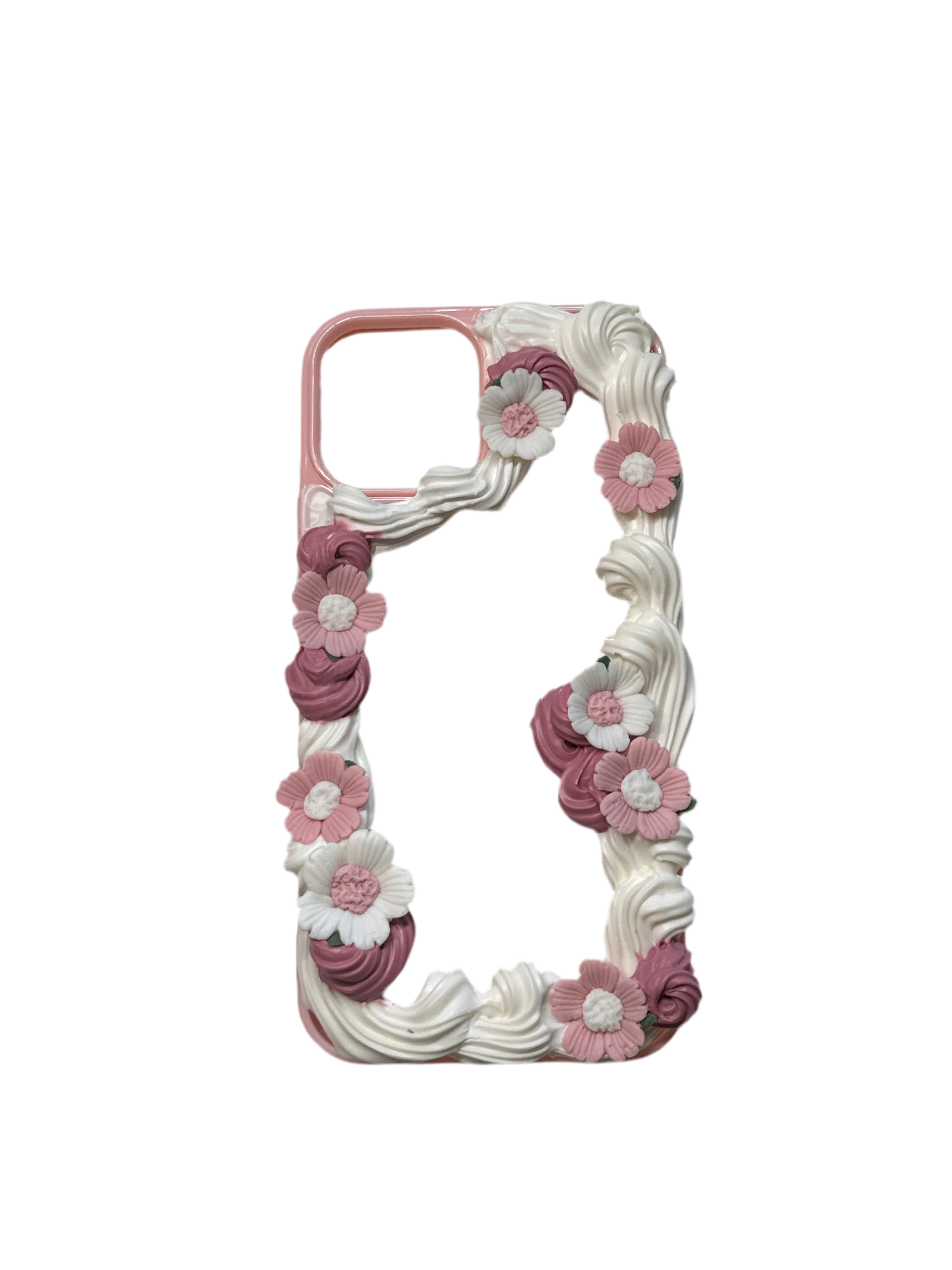 White pink flower icing