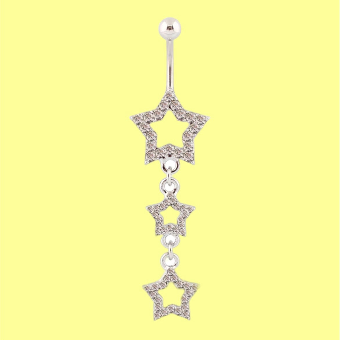 dangling clear star gem belly button ring