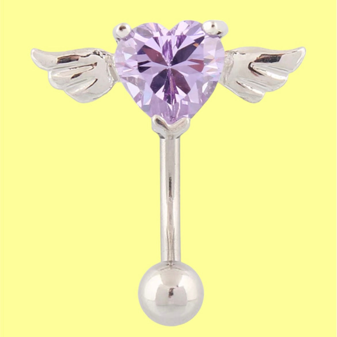 Non dangle purple heart wing belly button ring