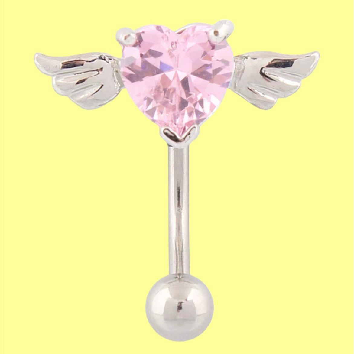 non dangle pink heart wing belly button ring