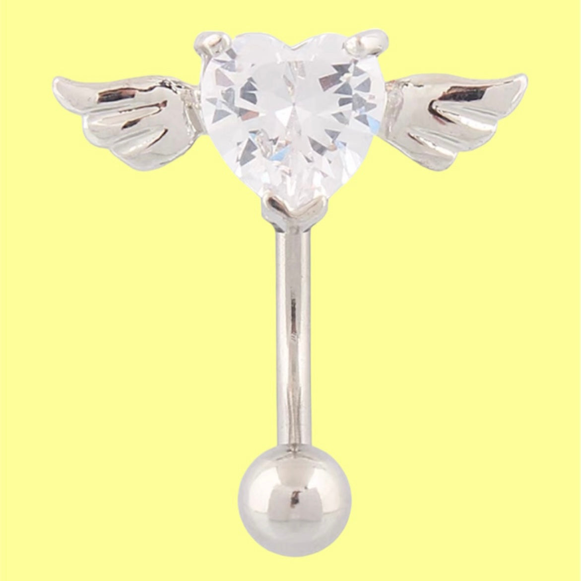 Non dangle heart wing belly button ring