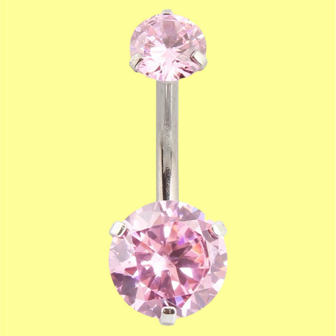 non dangle pink double gem belly button ring