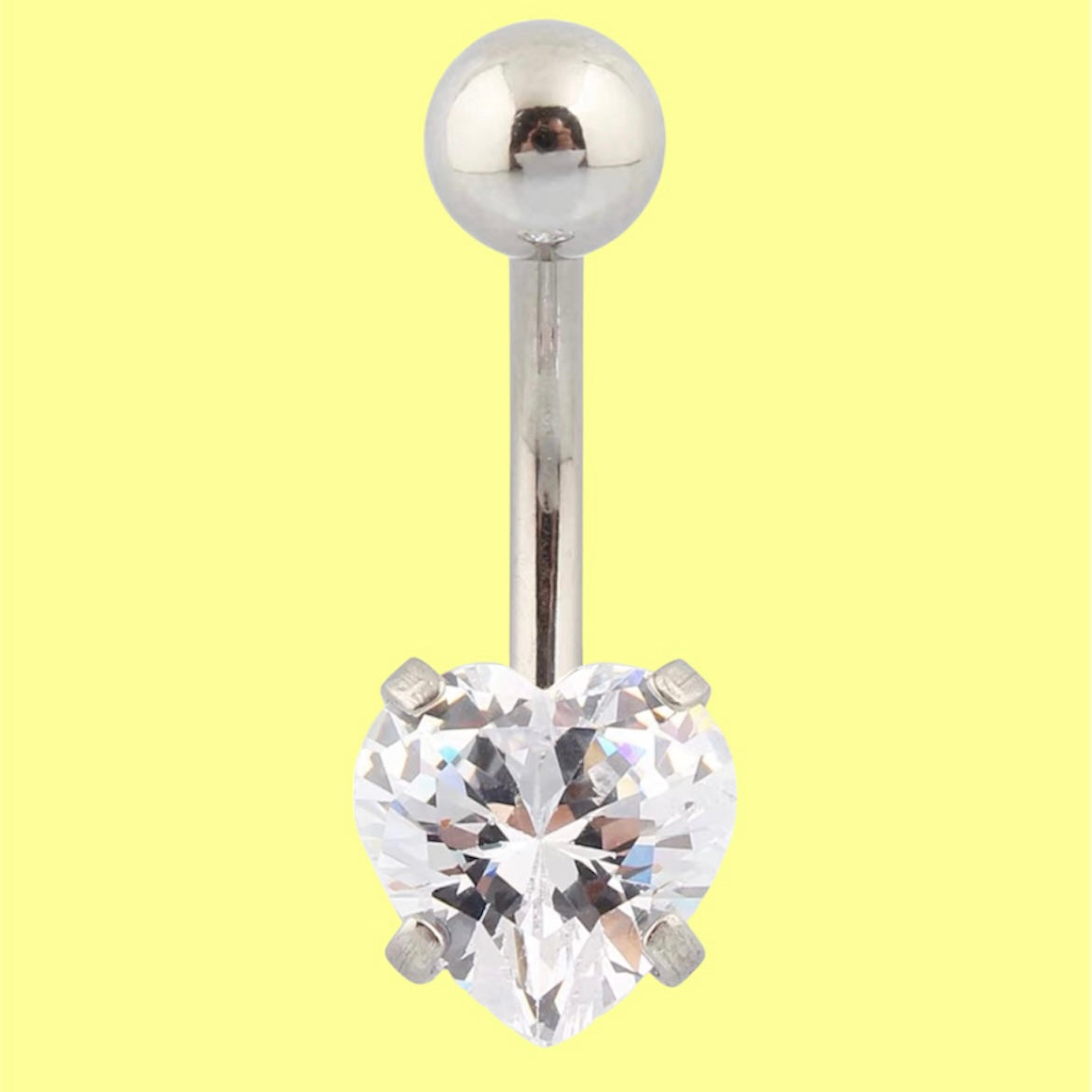 non dangle clear heart gem belly button ring