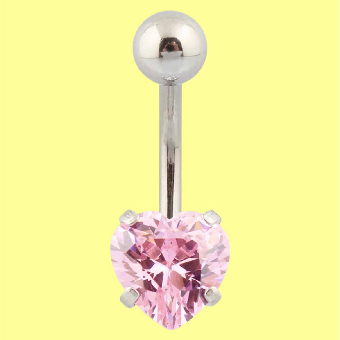 non dangle pink heart gem belly button ring
