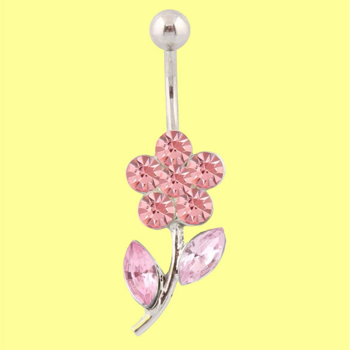 non dangle pink flower belly button ring