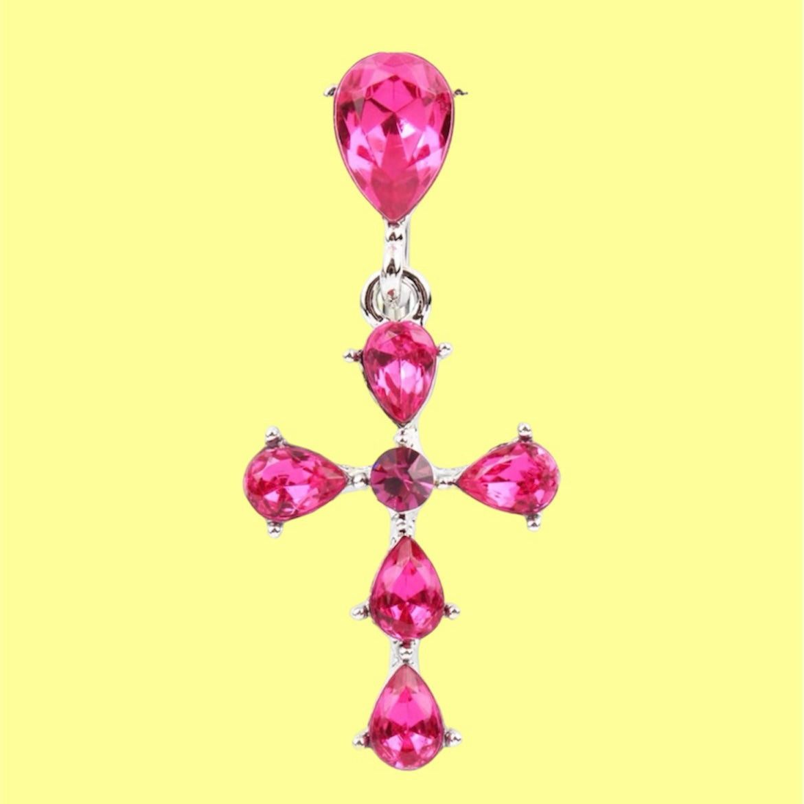 dangling hot pink cross gemstone belly button ring