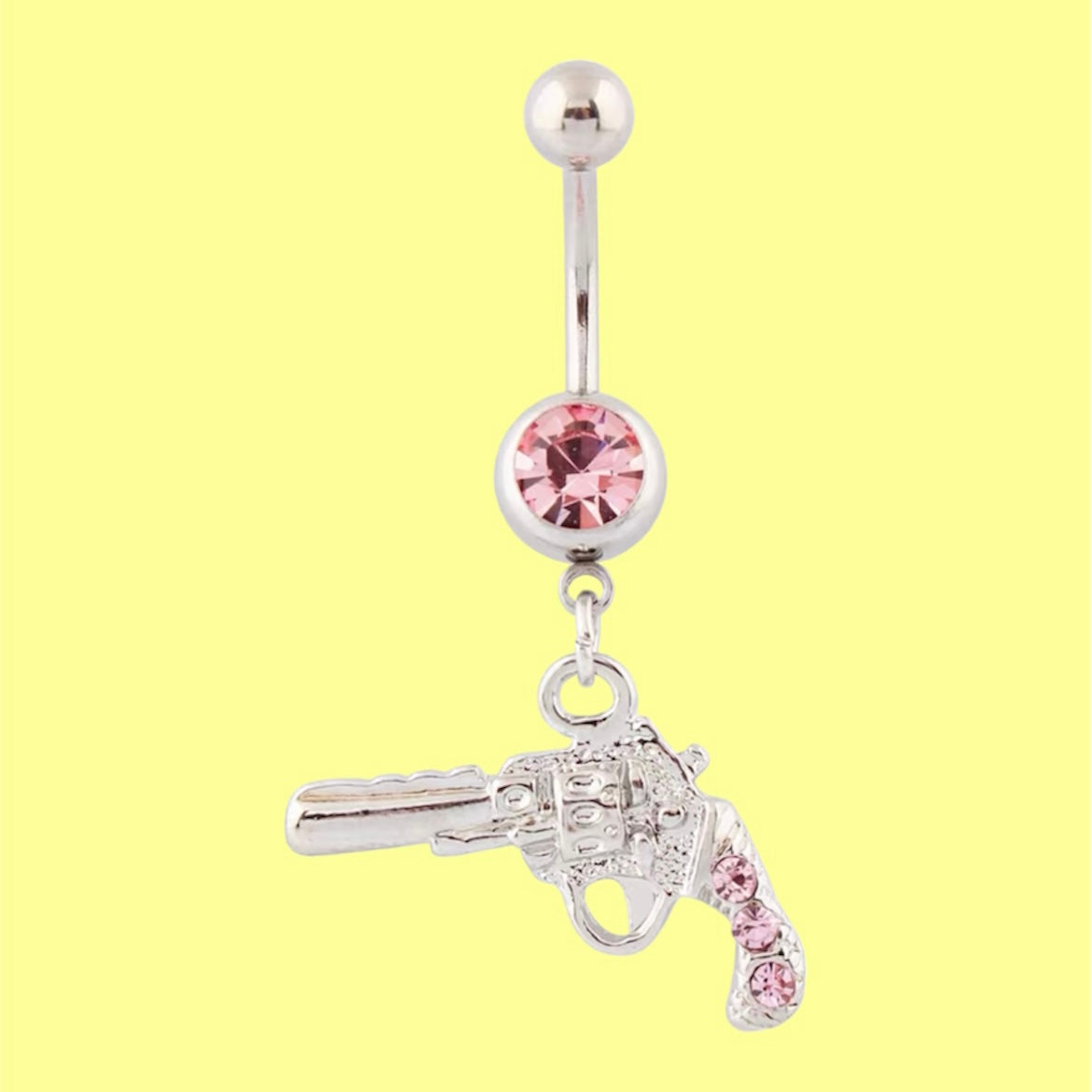 dangling pink gem belly button ring