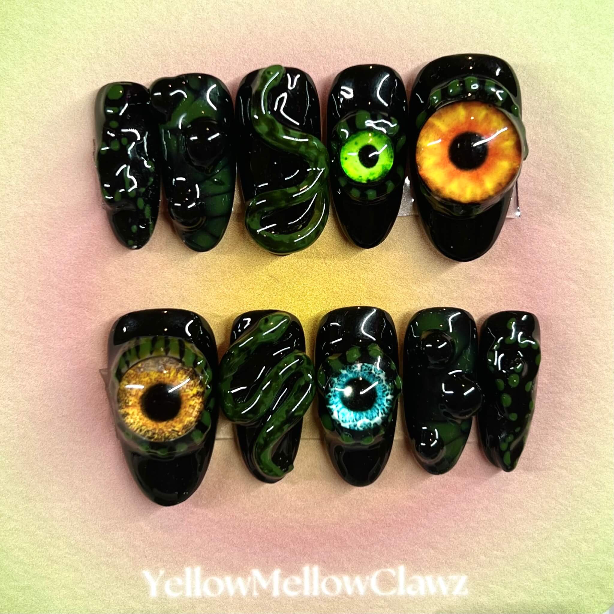 snake eye halloween press on nails