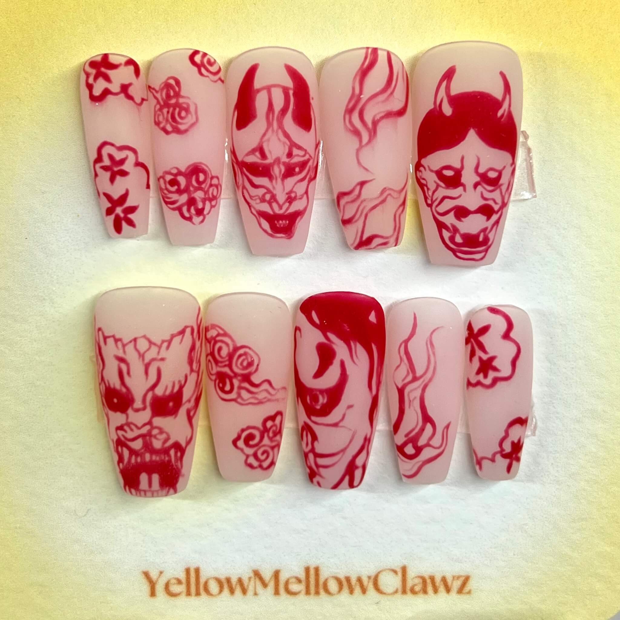 oni mask halloween press on nails