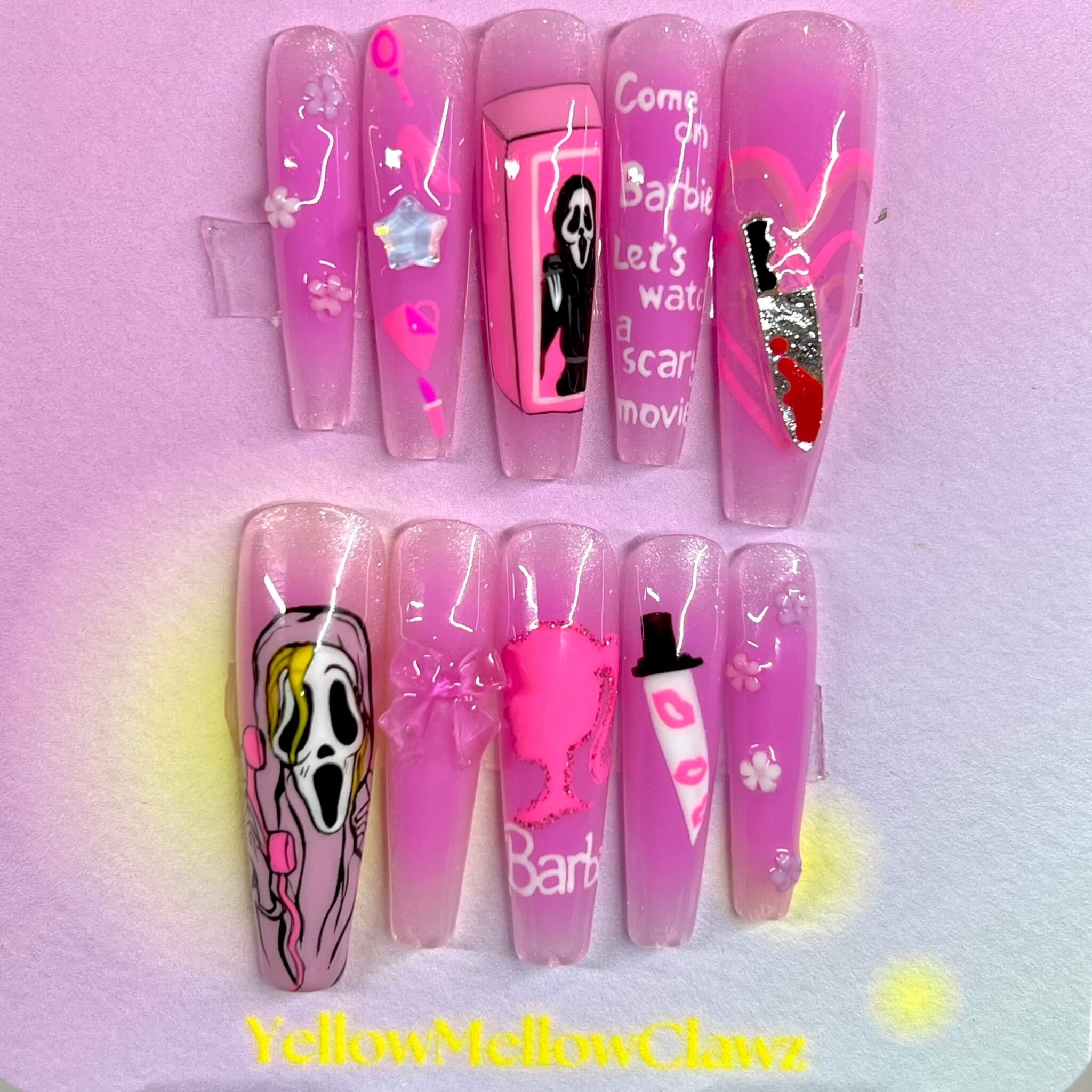 halloween scream press on nails barbie